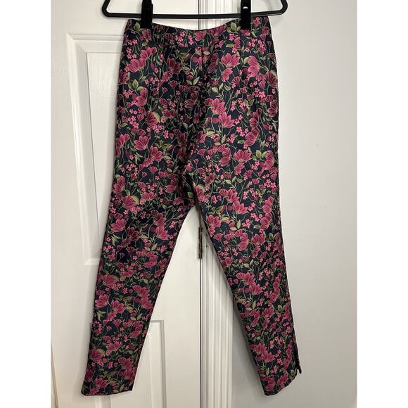 EUC ANTHRO En Saison Lilija Straight Jacquard Trousers Floral Zip Ankle Sz Small - Picture 6 of 8